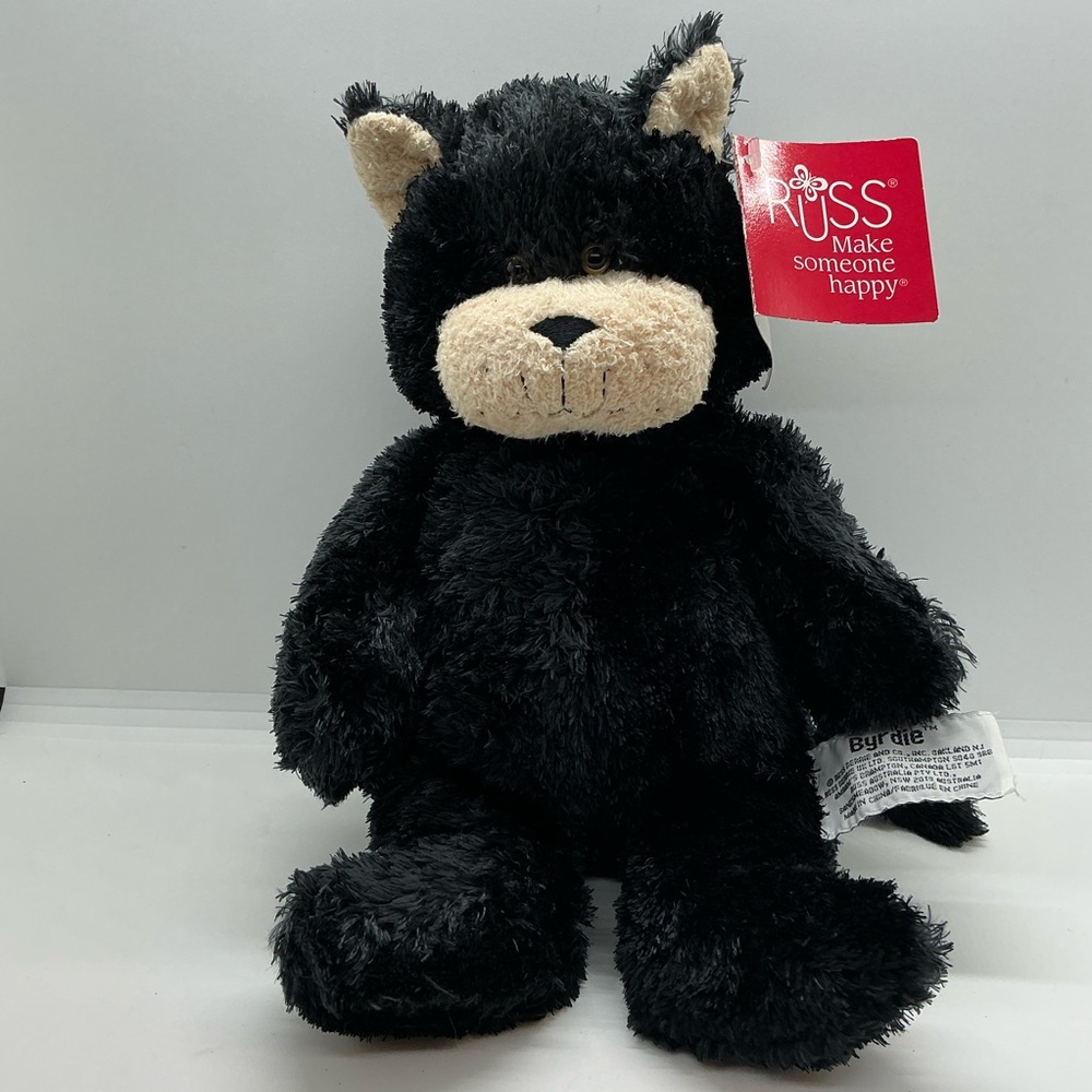 Russ Berrie Byrdie Black Kitten Cat Stuffed Plush Beanie 12" W\tags
